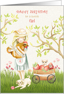 Happy 4th Birthday for Girl with Rooster, Kitten and Dog card