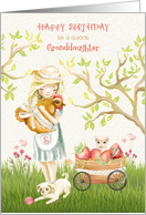 Happy 5th Birthday to Granddaughter, Girl with Rooster, Kitten and Dog card