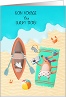 Bon Voyage Dog Sunbathing and Relaxing on the Beach card