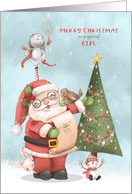Christmas for Young Girl Santa and his Friends card