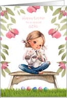 Happy Easter to Special Girl Bunny Hugs and Easter Eggs card