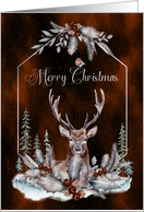 Merry Christmas Deer Stag Woodland Trees and Snow Scene card