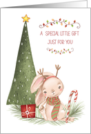Money Enclosed Christmas Gift Card Rabbit with Candy Cane and Tree card