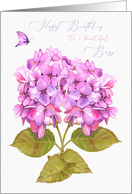 Female Boss Birthday Hydrangeas and Butterfly card