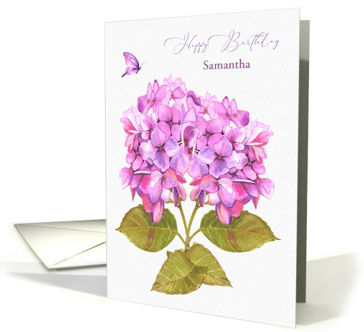 Happy Birthday Hydrangeas and Butterfly Custom Name card (1737684)