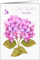 Happy Birthday Hydrangeas and Butterfly Custom Name card