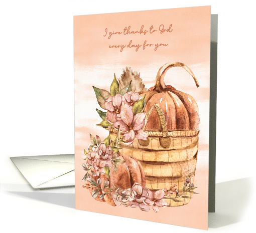 Religious Thanksgiving Basket with Pumpkins and Flowers card (1741754)
