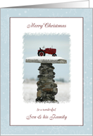 Merry Christmas for Son and Family ~ Red Tractor in the Snow card