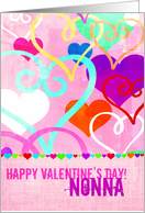 Brightly colored & textured Valentine’s Day Hearts on Pink for Nonna! card