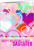 Brightly colored & textured Valentine’s Day Hearts on Pink for Daughter! card