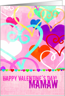 Brightly colored & textured Valentine’s Day Hearts on Pink for Mamaw! card