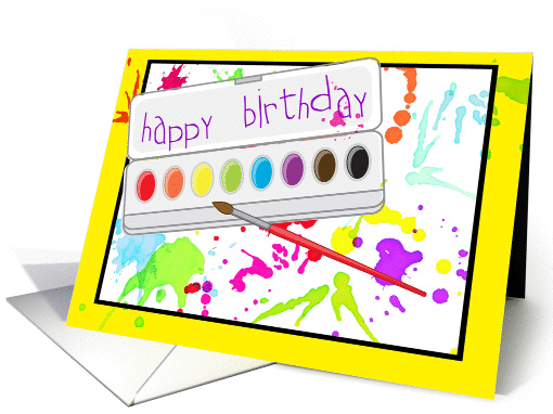 Happy birthday paint pallet of colorful splatter! card (1079940)