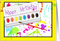 Happy birthday paint pallet of colorful splatter! card