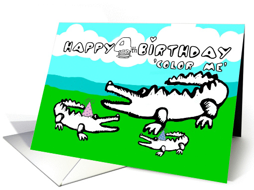Color Me Collection Happy 4th Birthday from the alligator family! card
