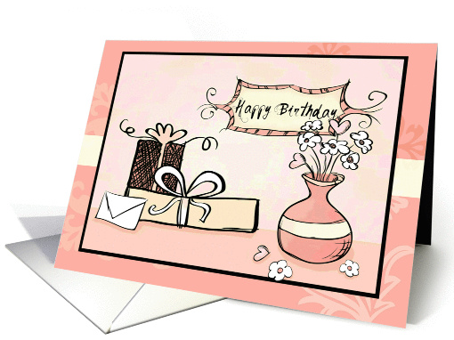 Vintage Happy Birthday with gifts, flowers and love! card (1088008)
