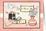 Vintage Valentine’s Day with candy heart, flowers and love! card