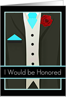 I would be honored, Groomsman Invitation, Tux with Red Roseelegant/unique card
