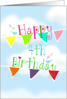 Happy 4th Birthday, singing blue birds on brightly colored banners! card
