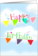 Happy Birthday blank, singing blue birds on brightly colored banners! card