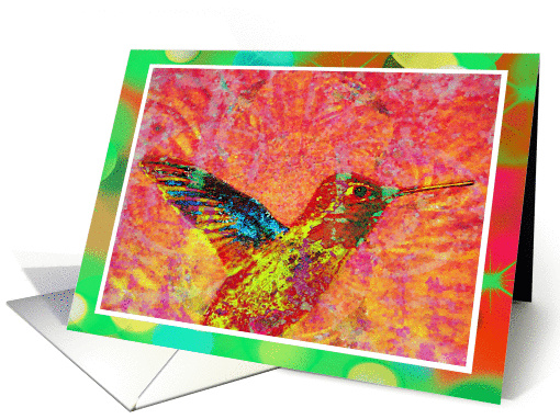 Brightly colored Hummingbird on green turquoise, floral... (910039)