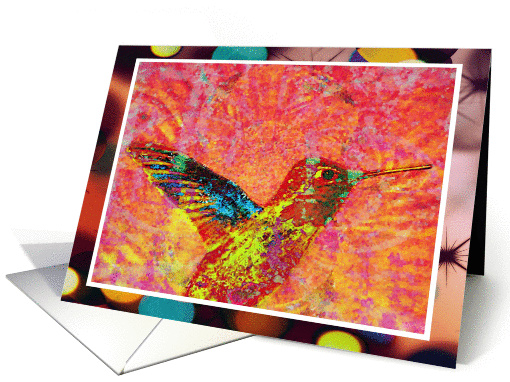Brightly colored Hummingbird on dark colored, floral... (910049)