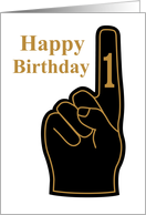 Happy Birthday Coach, you are #1, black and gold foam finger! card