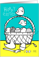 Happy Easter ’Color Me’ Collection basket with chicks and eggs to color! card