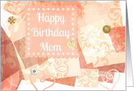 Happy Birthday Mom vintage print with hearts and buttons! card