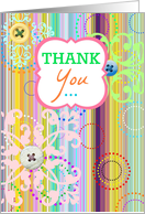 Thank You, vintage bright stripes with buttons look! card