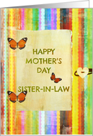 Happy Mother’s Day, Sister-in-Law, stripes,butterfly hinges, heart button look! card