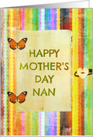 Happy Mother’s Day, Nan, stripes, butterfly hinges, heart button look! card