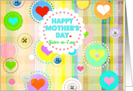 Happy Mother’s Day, Sister-in-Law, plaid pastels, hearts and buttons! card
