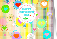 Happy Mother’s Day, Nana, plaid pastels, hearts and buttons! card