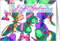 Joyful Greetings, blank notecard, butterflies in flight of jewel colors! card