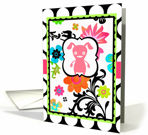 Bright Tropical Floral, Happy Birthday for the Dog, on Polka Dot! card