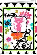 Happy Birthday for My Favorite Kitty, Tropical Floral, on Polka Dot! card