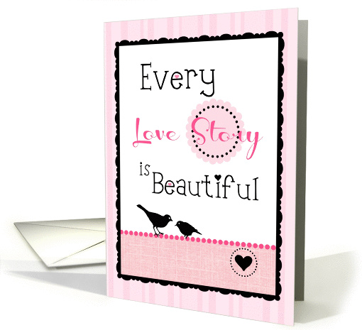 Congratulations on Your Engagement, 'Love Story' on Pink Stripe! card