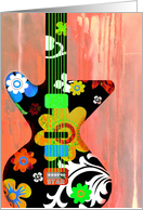 Cool Electric Guitar Note Cards with Floral design on Wood! card