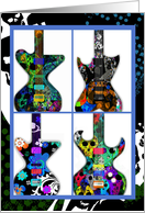 Cool Electric Guitar Collage Note Cards on Skull Swirl background! card