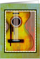 Happy Birthday Classic Guitar with Cool Font on Wood Background! card