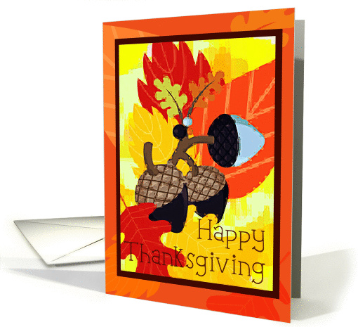 Happy Thanksgiving Teacher with Acorns on Fall Leaves! card (982065)