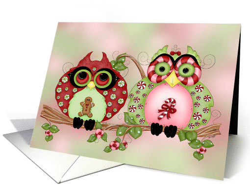 Mr. and Mrs. Christmas Sweets Holiday Owl card (987939)