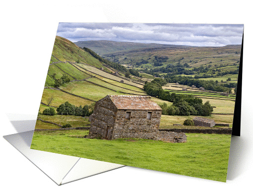 Barns and dry stone walls, Swaledale, The Yorkshire Dales - Blank card