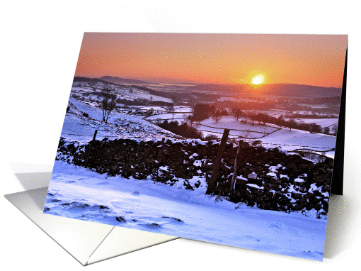 Snowy Winter sunset on The Helm, Kendal, Cumbria - Blank card (878161)