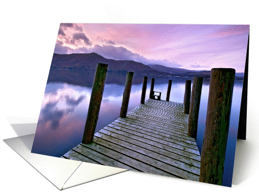 Tranquil lake and jetty after sunset - Blank card (881978)