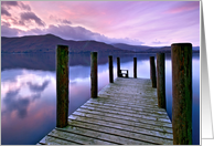 Tranquil lake and jetty after sunset - Blank card