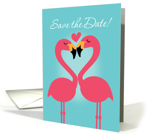 Lesbian Wedding Cute Flamingo Save the Date card (1133410)