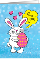 Cute Cartoon Easter Bunny with Large Easter Egg For You card