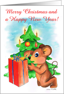 Merry Christmas - little mouse with present card