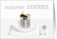 DINNER Party Invitation, Open Can in Dish, with Silverware card